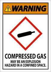 Warning Compressed Gas GHS Sign On White Background