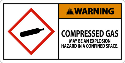 Warning Compressed Gas GHS Sign On White Background