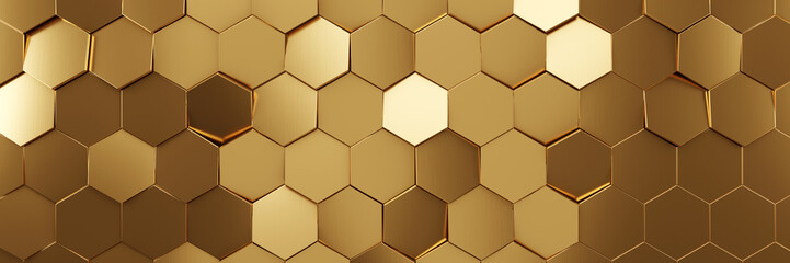 Futuristic gold hexagonal texture background. 3d rendering