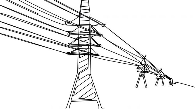Self-drawing of electrical wires in one line. Animation of the conducted current. 4k whiteboard video for presentation on tariff increases, energy resources, environmental initiatives.