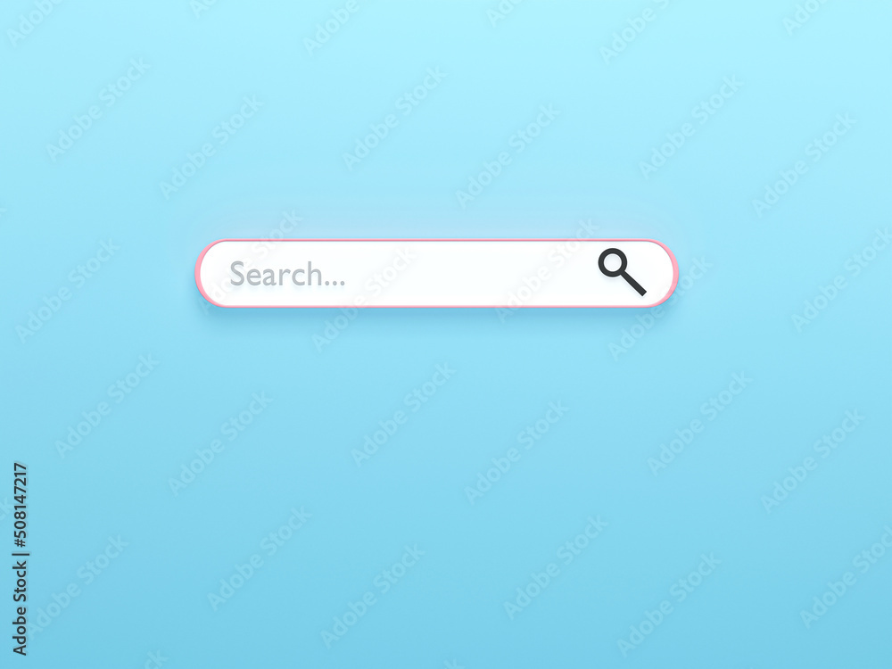 Poster 3d render 3d illustration. minimal search bar element with arrow cursor on blue background. searchin