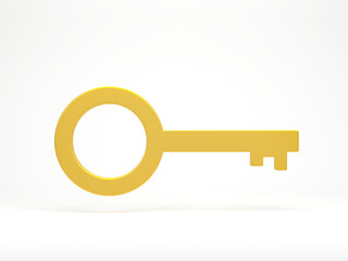 3d rendering, 3d illustration. Key icon isolated on white background. simple key design