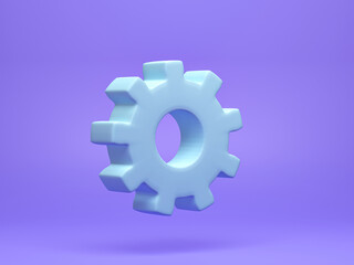 3d rendering, 3d illustration. Gear icon wheels isolated on purple background. Minimal cogwheel gear concept