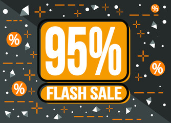 Flash sale 95%. 95% discount in orange. Sale banner with discount coupon for promotions.