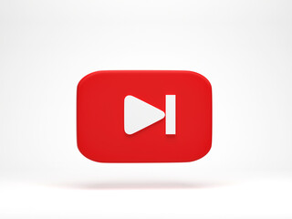 3D render 3D illustration. Red play button isolated on white background. Video media player