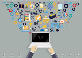 Illustration business.design modern  idea and concept think creativity. for brainstorm,Social network,success,plan,think,search,analyze,communicate, futuristic idea innovation technology.