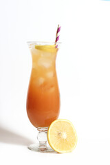 Tropical Hurricane Drink on White Background With Orange and Pineapple Juice