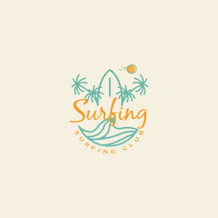 Fototapeta na wymiar holiday retro logo summer surf line style design vector icon illustration