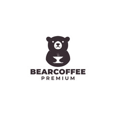 bear logo with coffee cup vector icon symbol design illustration