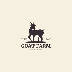 Goat logo silhouette for farm business  retro style vector icon symbol illustration design