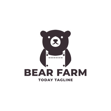 bear logo with farmer concept vector icon symbol design illustration