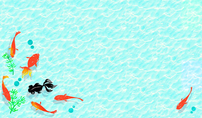 Obraz premium 夏_水面に金魚とそよぐ水草