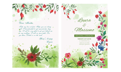Watercolor wedding floral card set vector with botanical flowers leaf and splash