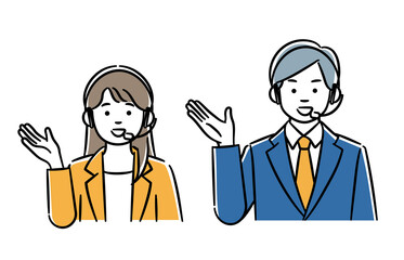 コールセンターの男女のシンプルイラストセット