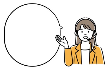 コールセンターの女性と吹き出しのシンプルイラスト