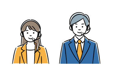 コールセンターの男女のシンプルイラストセット