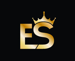 ES Letters Textual Logo Design Concept with crown. 