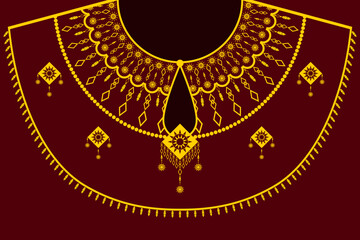 Ethnic Neck Collar Embroidery for fashion and other uses in vector. Geometric oriental pattern ethnic traditional flower necklace embroidery designs for fashion clothes, t-shirts in tribal style.