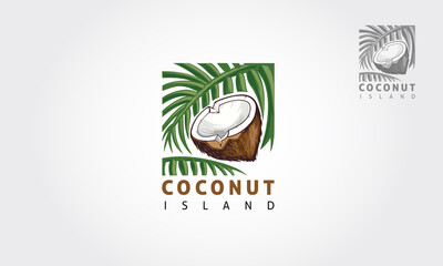 Coconut Island Logo Template. Coconut illustration with leaves. Coconut Island logo is fully customizable it can be easily edit to fit your needs. © LintangDesign