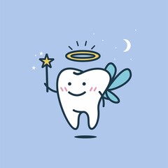 Cute tooth fairy wearing crown and holding a star magic wand vector illustration