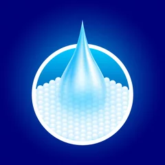 Foto op Canvas Water droplets flow through the absorbent pad close up. Sponge pads and hygroscopic tablets offering soft comfort. On a blue background vector 3D. Used for advertising diapers and sanitary napkins. © Adisak