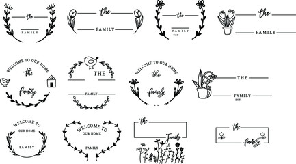 Family name monogram bundle, 
wreath border,frame,wedding.vector illustration