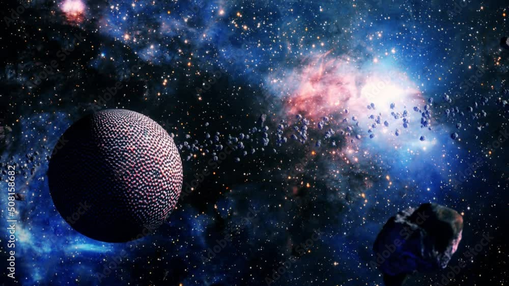 Poster abstract scence alien planet exploration through outer space towards center glowing milky way galaxy