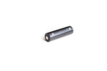 One rechargeable battery over white background