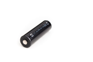 One rechargeable battery over white background