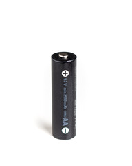 One rechargeable battery over white background