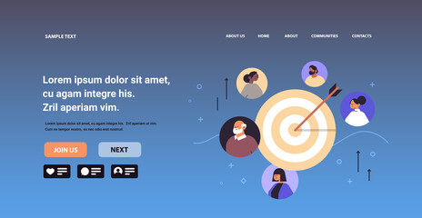 mix race people near archery target with arrow game competition concept horizontal portrait copy space