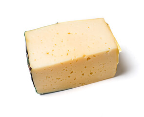 Cheese on a white background. Milk swiss cheese. Studio photography.
