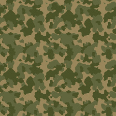 Green camouflage seamless pattern. Vector camo military background. Fabric textile print template.