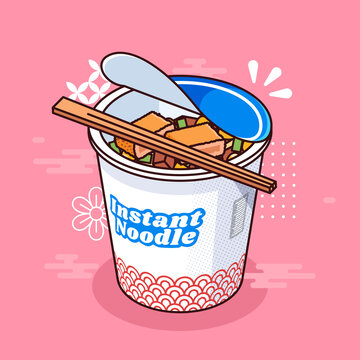 cute Japanese instant cup noodle in blue packaging