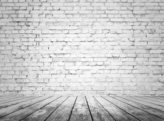 gray interior with brick wall