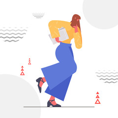 business woman running with documents competition working process concept female office workers horizontal