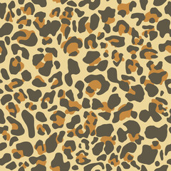 Leopard print, seamless pattern. Skin of cheetah, leopard. Fashionable fabric, elegant animal background. Animal spots. Vector texture