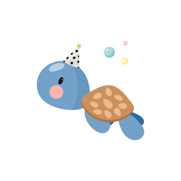 Cute Sea turtle. Cartoon style. Vector illustration. For card, posters, banners, books, printing on the pack, printing on clothes, fabric, wallpaper, textile or dishes.