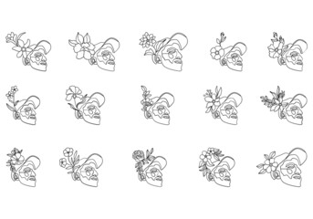Man faces line art style with flower and leaves