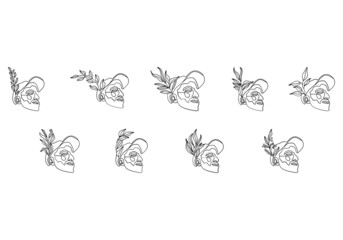 Man faces line art style with flower and leaves