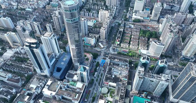 Aerial footage of downtown landscape  in shenzhen city, China