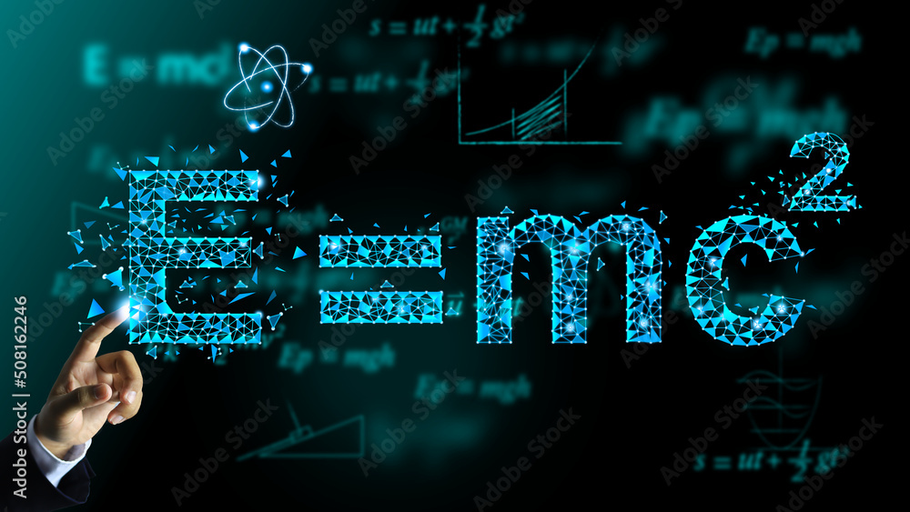 Canvas Prints albert einstein's low poly physics equation e mc 2 floats in air and shatters like a broken glass by