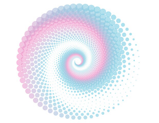 Spiral design of dots in shades of blue and pink on a white background. Ideal design element to use as a graphic resource in your backgrounds or presentations.