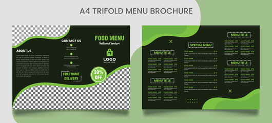 Food tri-fold brochure, restaurant menu tri-fold brochure, food menu template, simple trifold menu layout