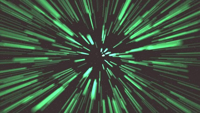 Abstract hyperspace jump background. Seamless loop animation. Slow motion green glowing with starry light. cosmic, speed, rays, tunnel, warp, galaxy. 4k video