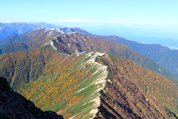 大天井からみる燕岳方面、夕日、百名山、長野