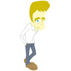 細身のカートゥーン男性のイラスト　線無し　白人　笑顔