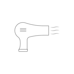 dryer hair icon, hairdryer with blow air, use appliance, thin line web symbol on white background