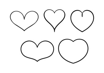 collection of hand drawn hearts in different styles, on a white background