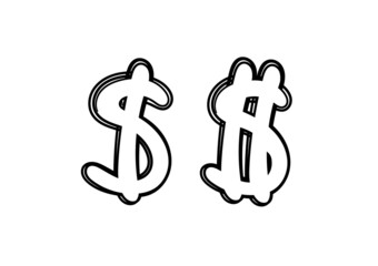 dollar sign illustration in one line art style, on a white background